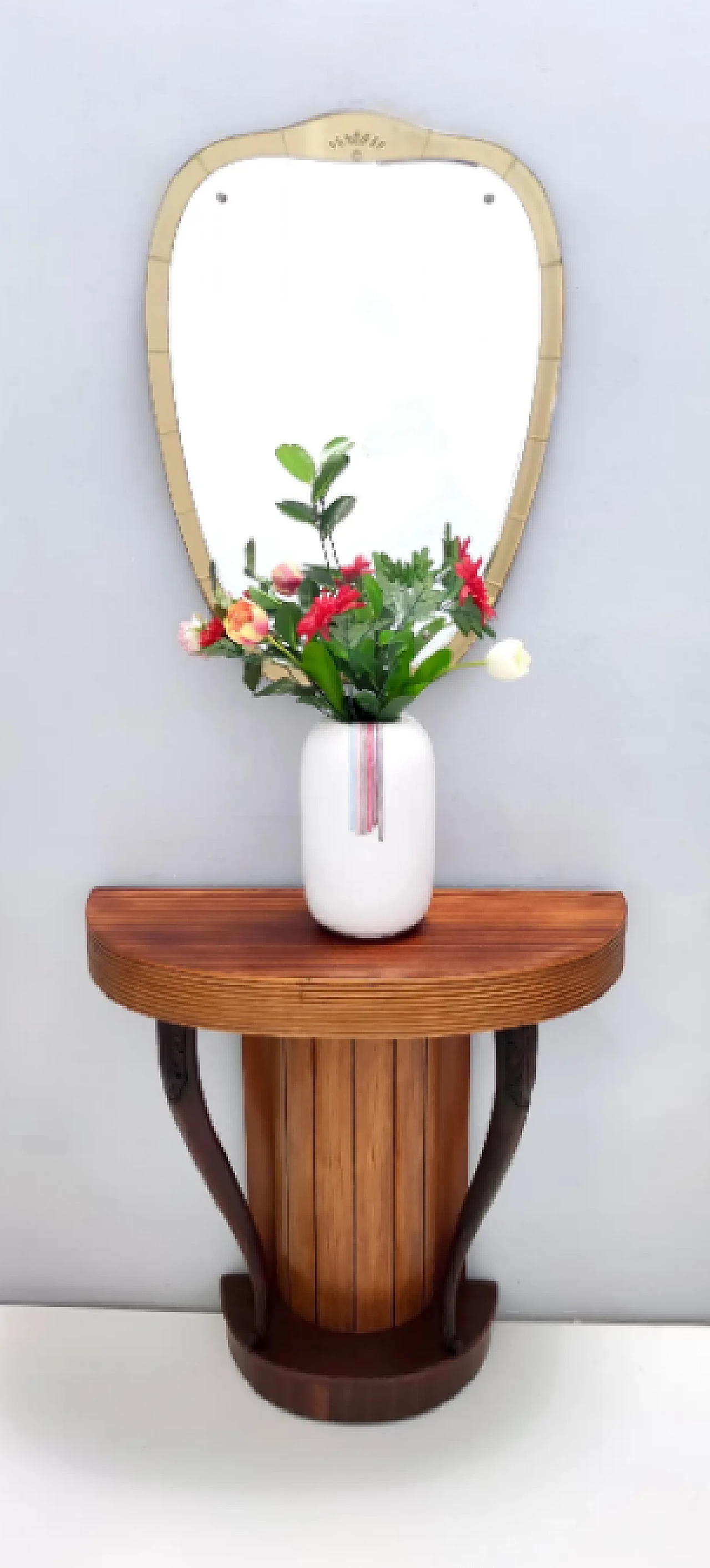 Demilune console table in beech and walnut by Osvaldo Borsani, 1940s 2