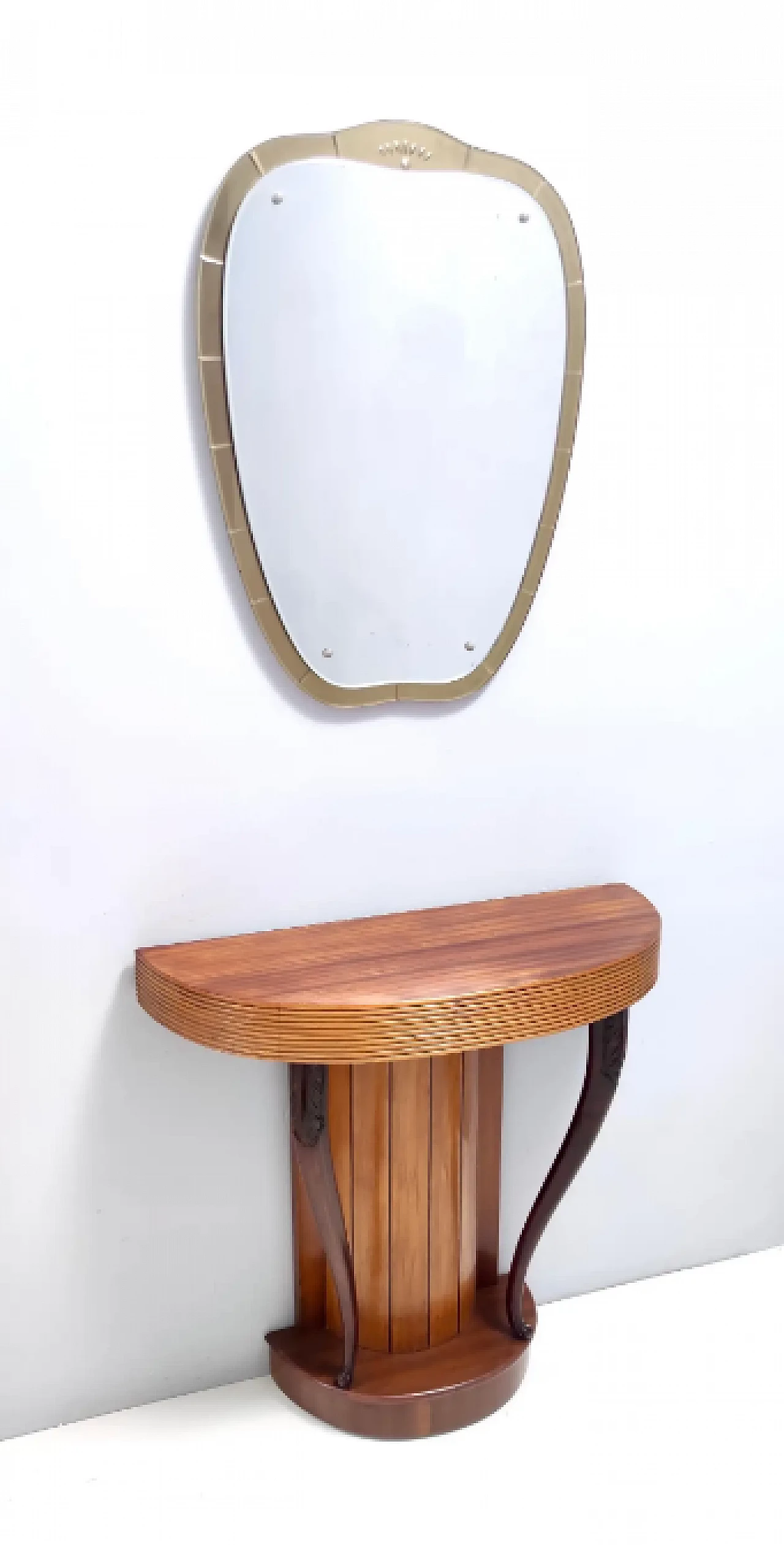 Demilune console table in beech and walnut by Osvaldo Borsani, 1940s 3