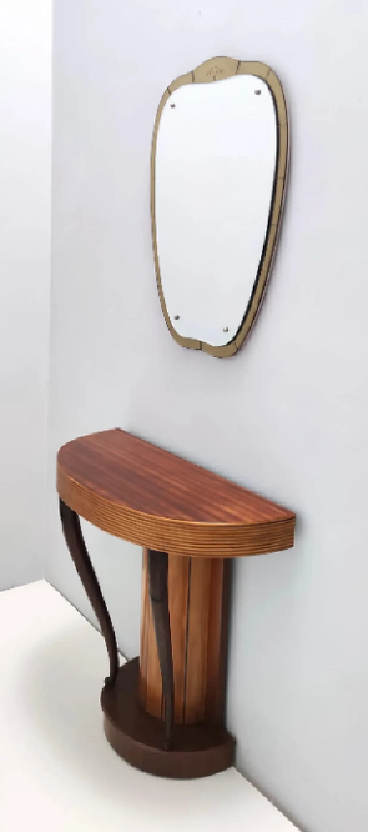 Demilune console table in beech and walnut by Osvaldo Borsani, 1940s 4