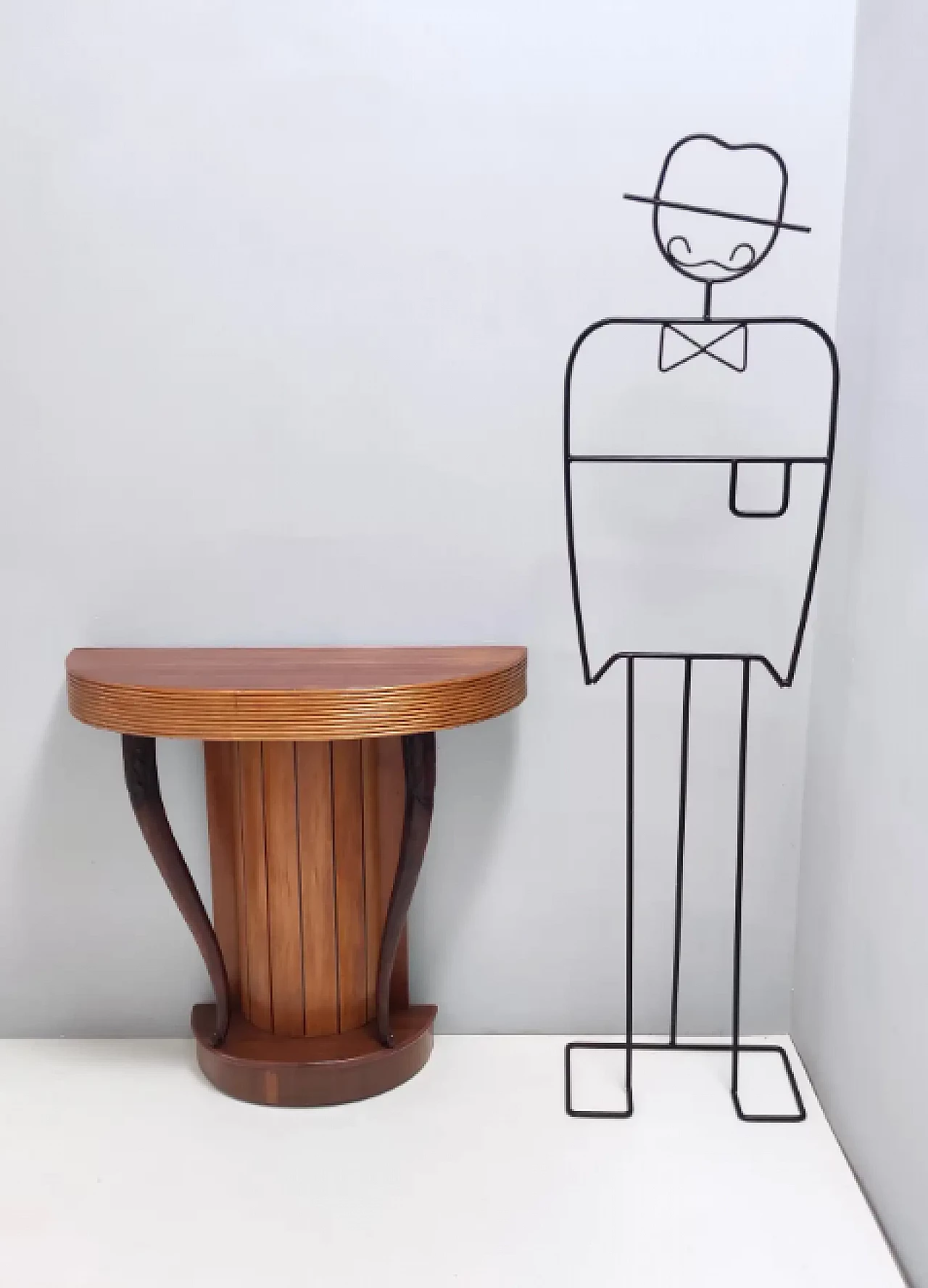 Demilune console table in beech and walnut by Osvaldo Borsani, 1940s 5