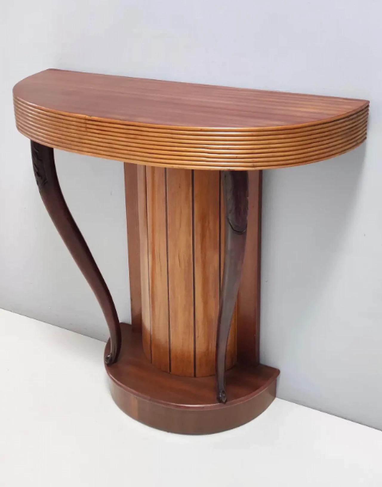 Demilune console table in beech and walnut by Osvaldo Borsani, 1940s 6