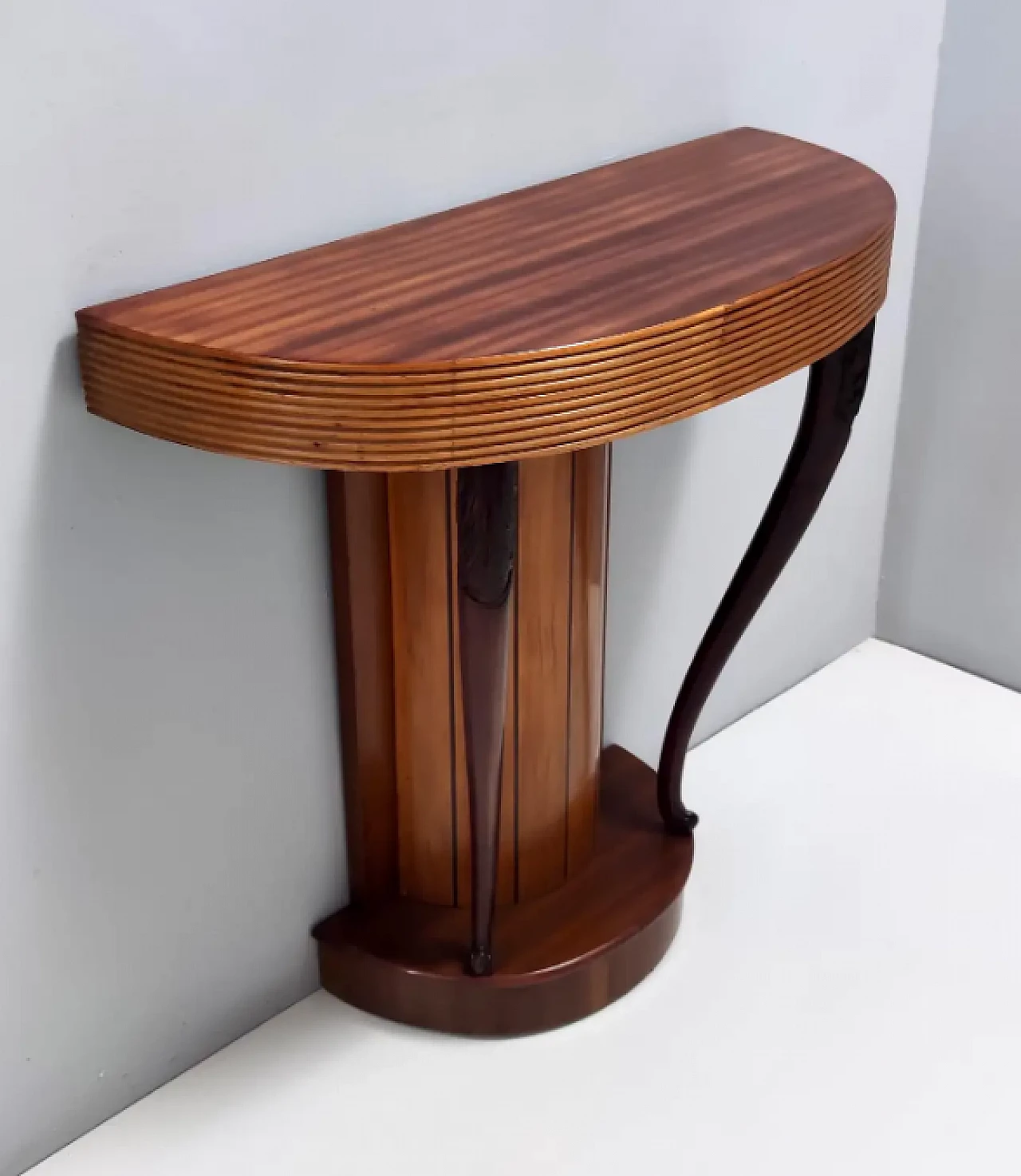 Demilune console table in beech and walnut by Osvaldo Borsani, 1940s 7