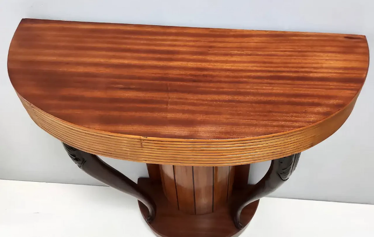 Demilune console table in beech and walnut by Osvaldo Borsani, 1940s 9