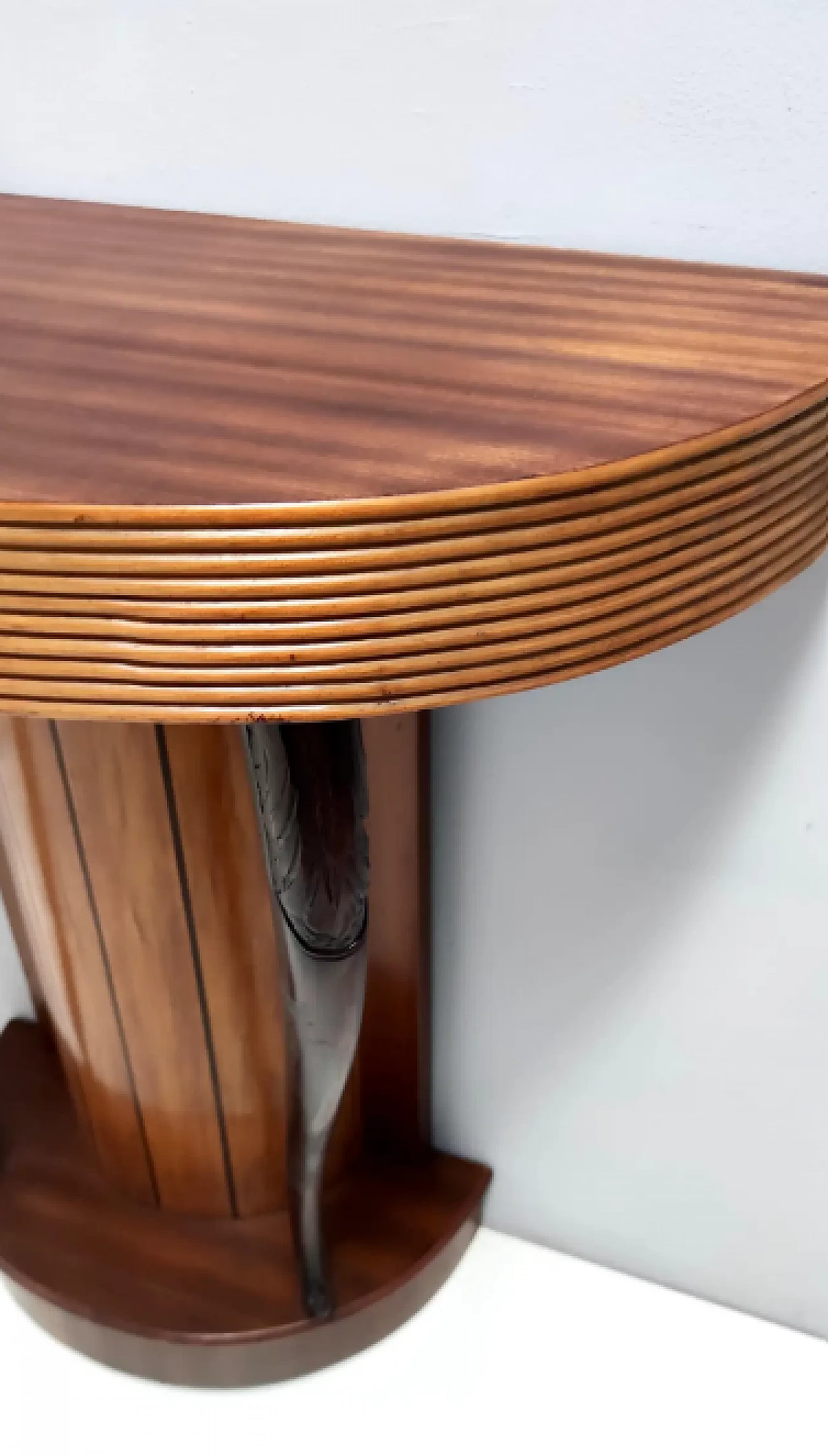 Demilune console table in beech and walnut by Osvaldo Borsani, 1940s 10
