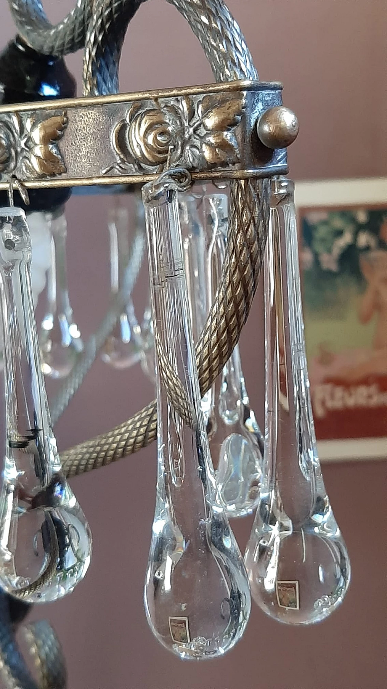 Lampadario a tre luci con gocce allungate, anni '50 4