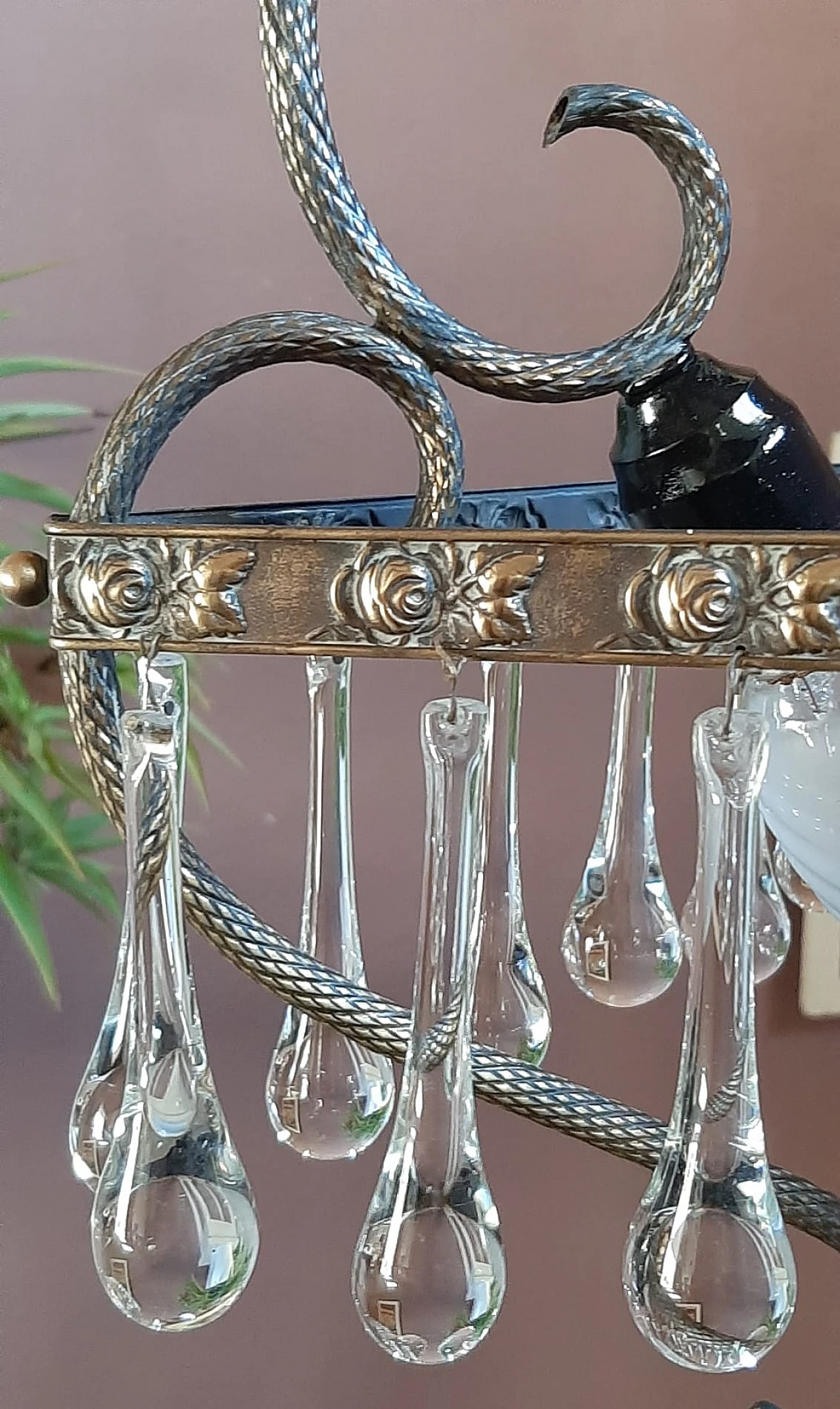 Lampadario a tre luci con gocce allungate, anni '50 5