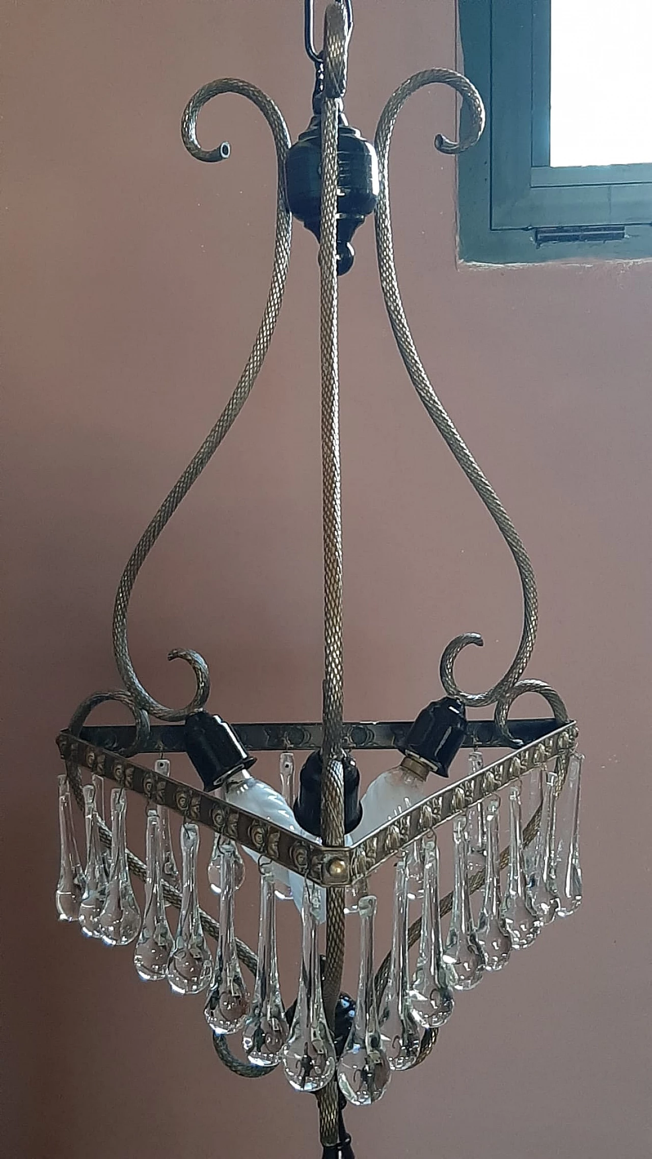 Lampadario a tre luci con gocce allungate, anni '50 6