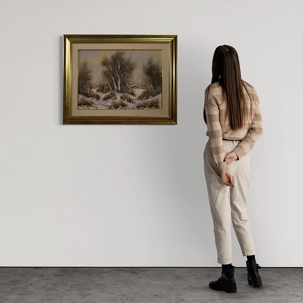 Dipinto italiano di paesaggio invernale, olio su tela, anni '60 1