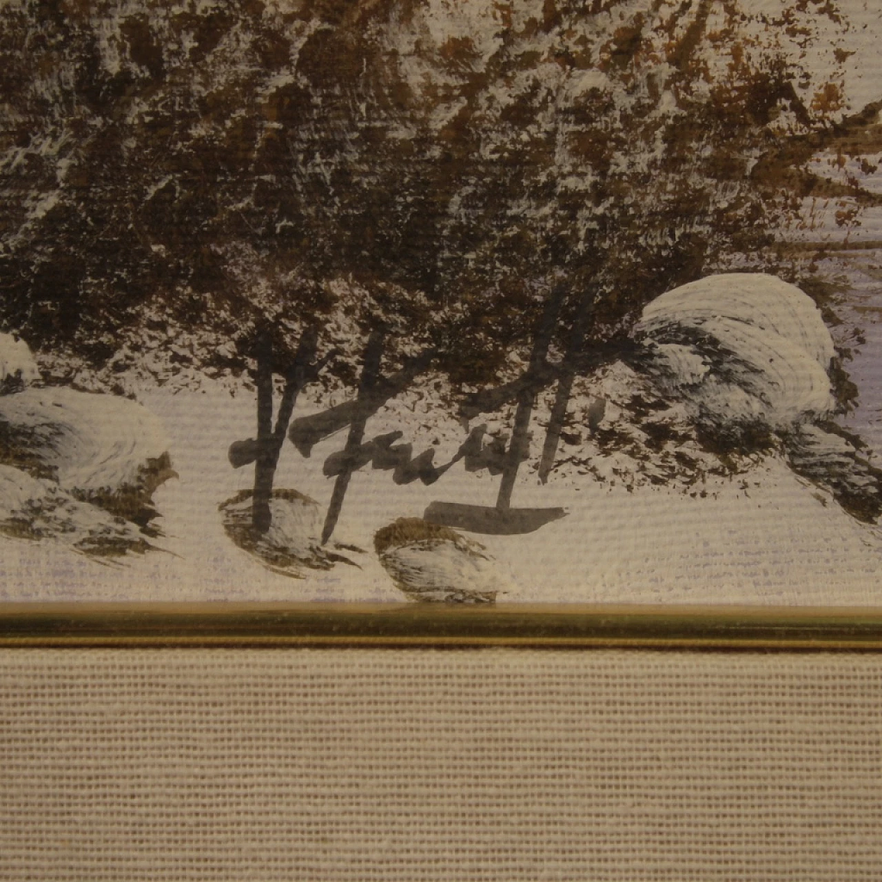 Dipinto italiano di paesaggio invernale, olio su tela, anni '60 14