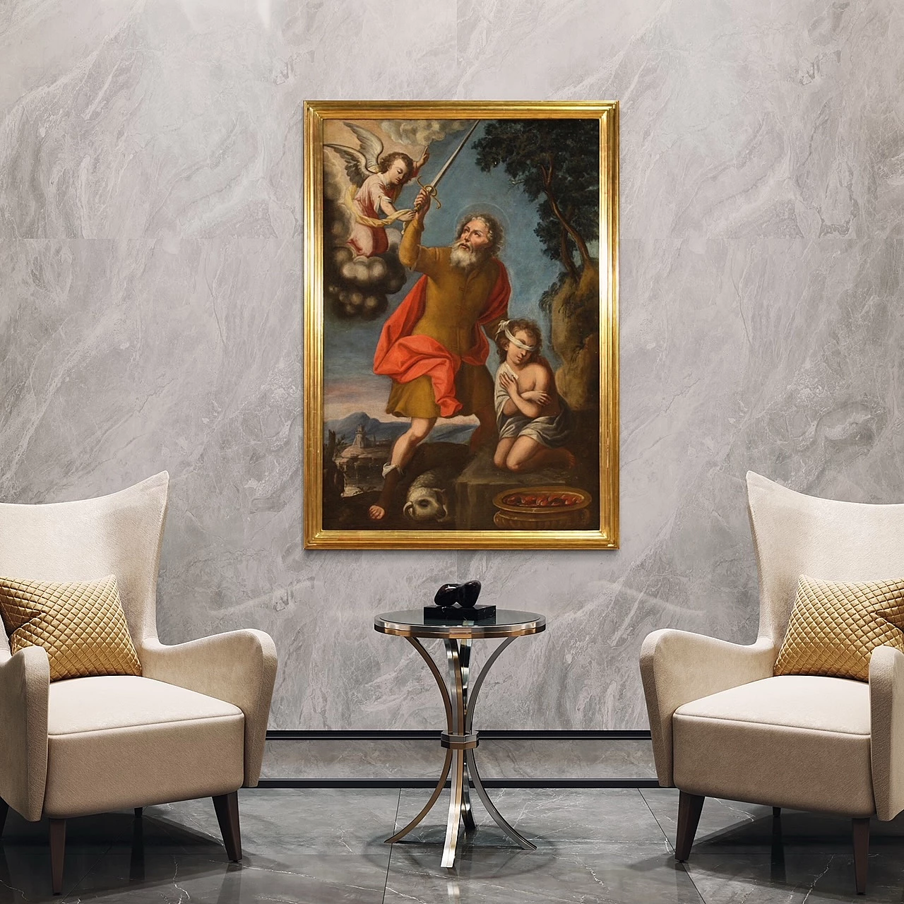 Painting depicting the Sacrifice of Isaac, oil on canvas, 17th century 14