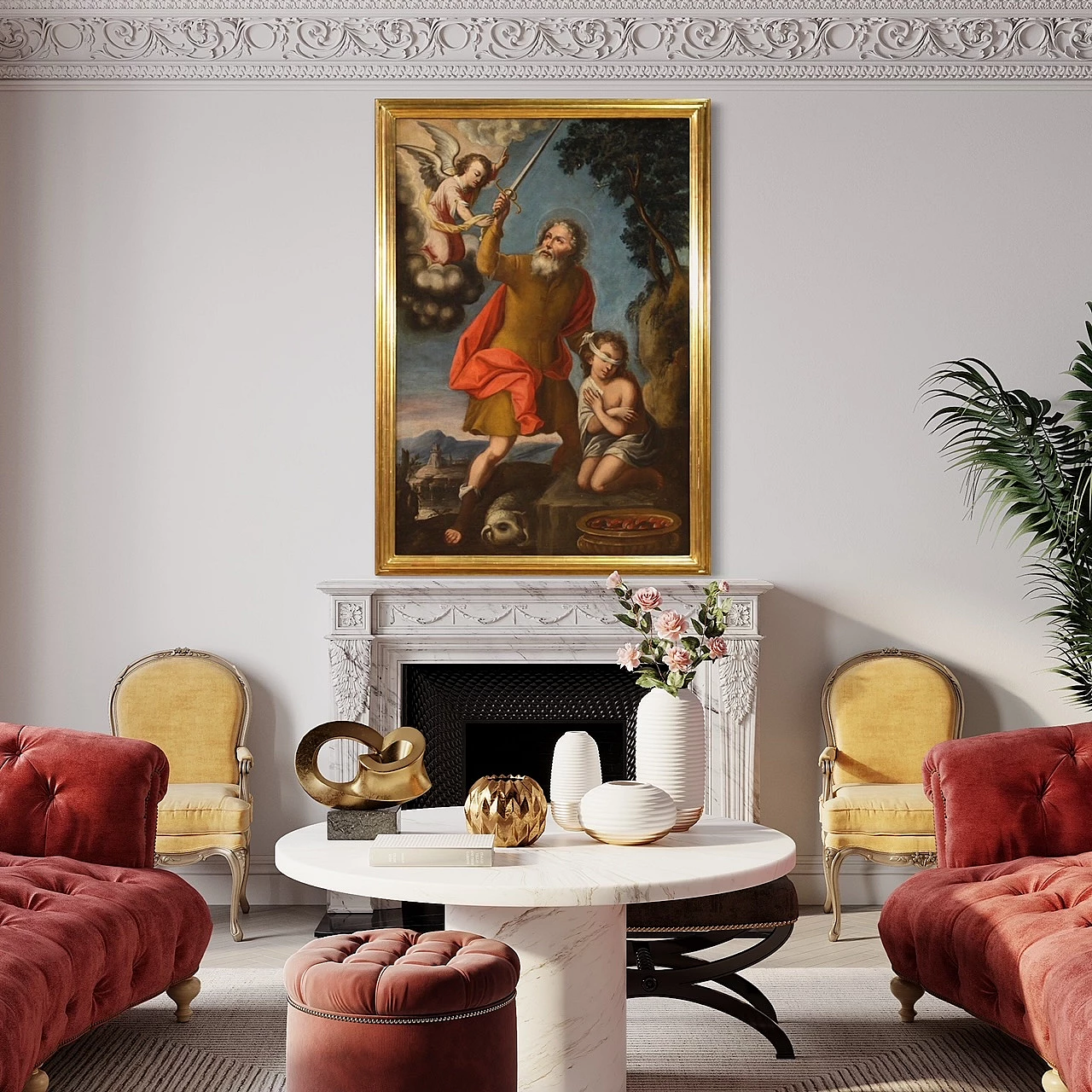 Painting depicting the Sacrifice of Isaac, oil on canvas, 17th century 15