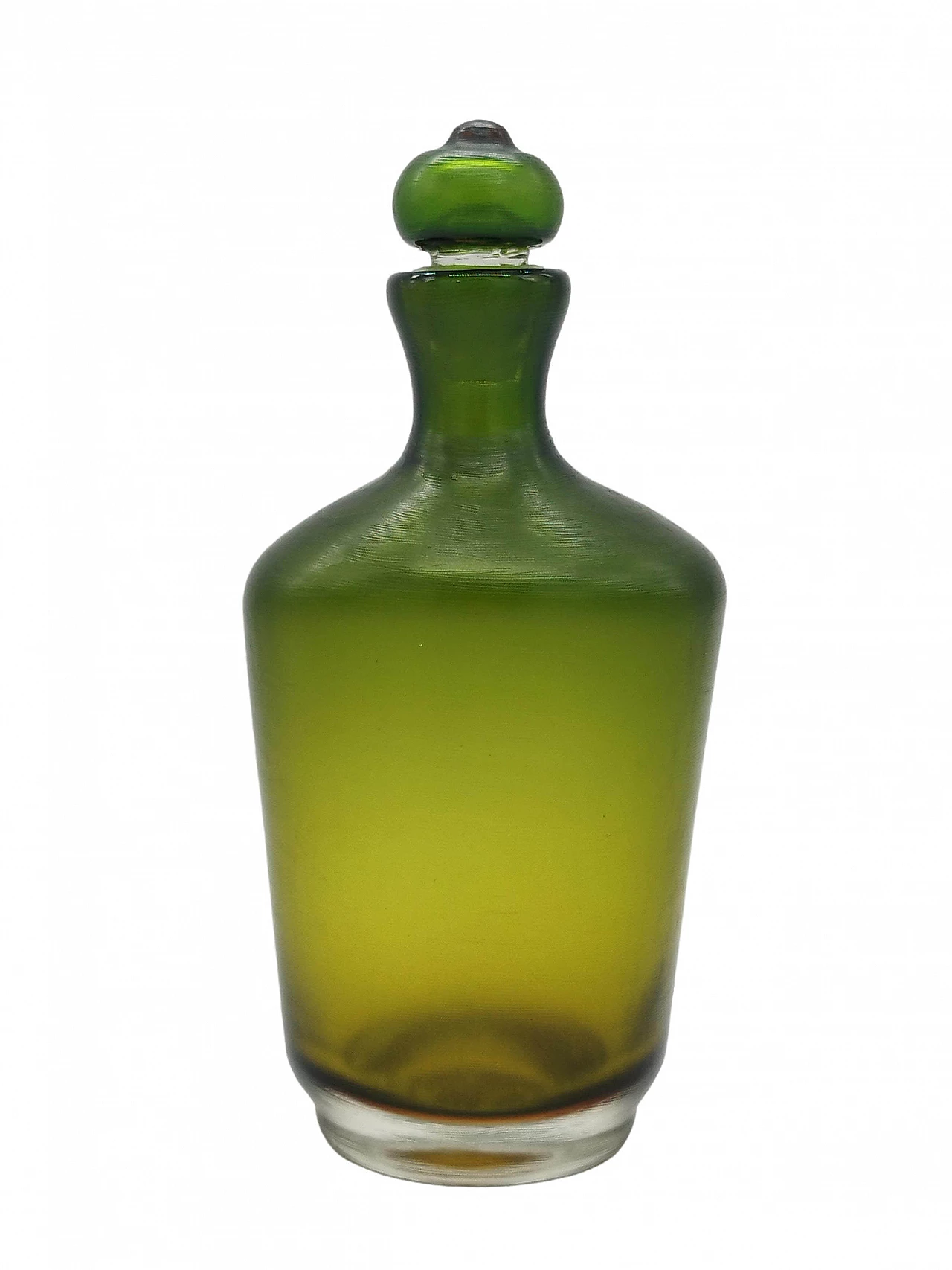 Green Murano glass bottle with stopper from the Bottiglie Incise series by Paolo Venini, 1985 1