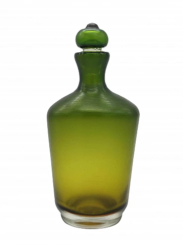 Green Murano glass bottle with stopper from the Bottiglie Incise series by Paolo Venini, 1985