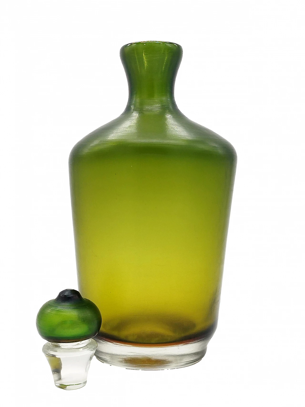 Green Murano glass bottle with stopper from the Bottiglie Incise series by Paolo Venini, 1985 2
