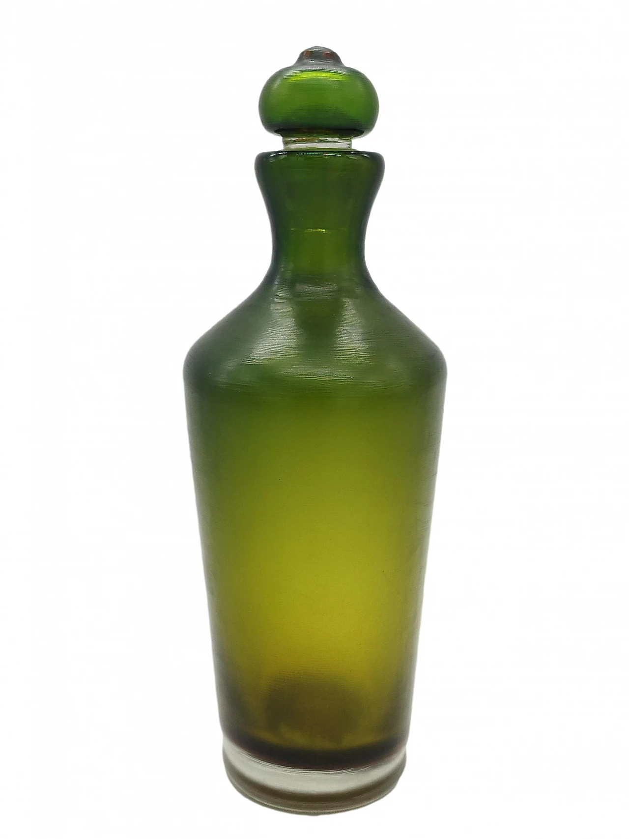 Green Murano glass bottle with stopper from the Bottiglie Incise series by Paolo Venini, 1985 3