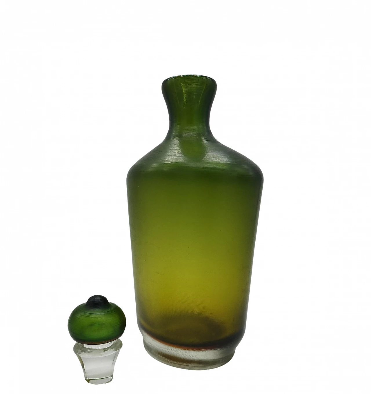 Green Murano glass bottle with stopper from the Bottiglie Incise series by Paolo Venini, 1985 4