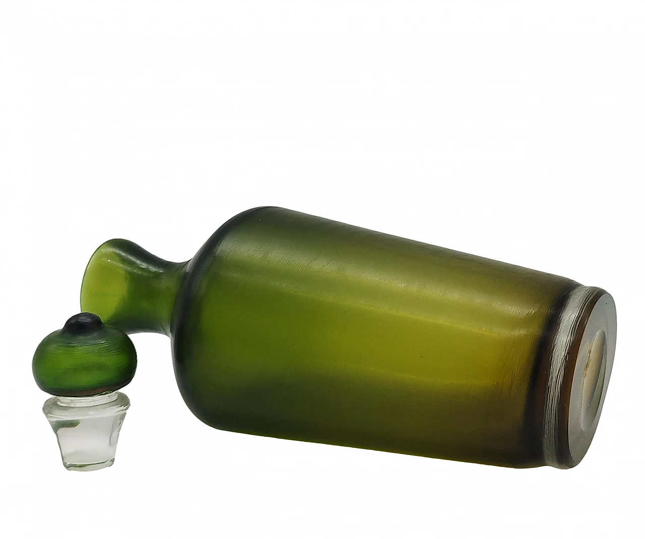 Green Murano glass bottle with stopper from the Bottiglie Incise series by Paolo Venini, 1985 5