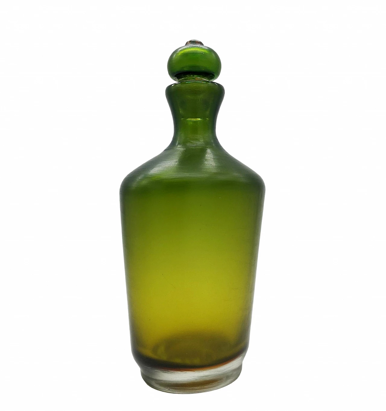 Green Murano glass bottle with stopper from the Bottiglie Incise series by Paolo Venini, 1985 7