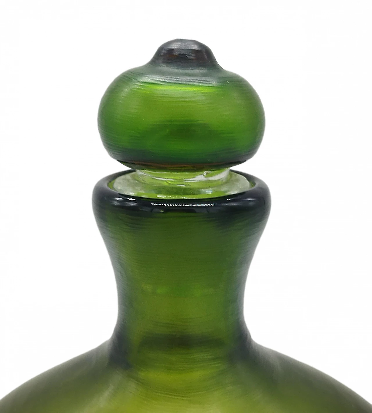 Green Murano glass bottle with stopper from the Bottiglie Incise series by Paolo Venini, 1985 8