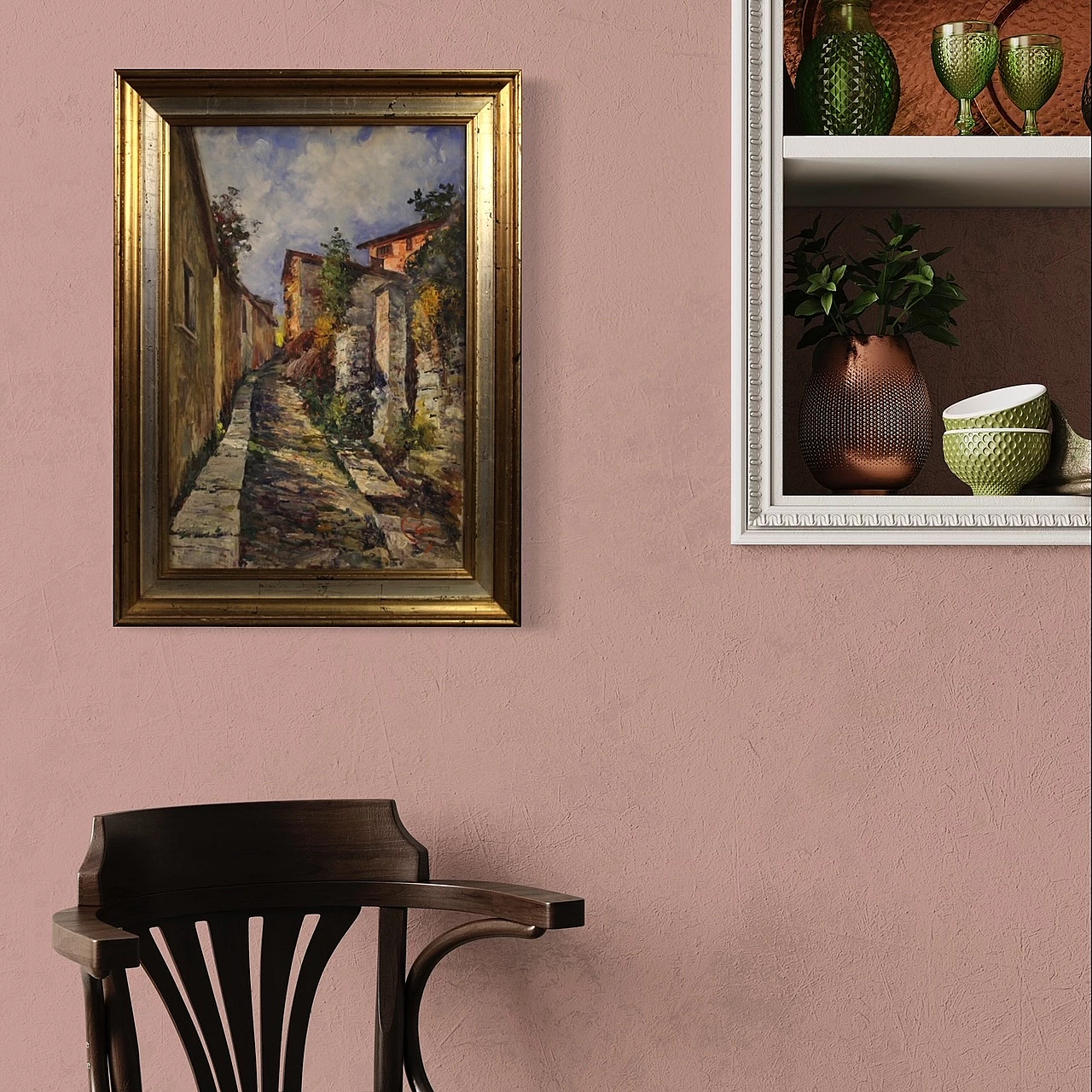 Scorcio di strada di paese, dipinto a olio su cartoncino 3