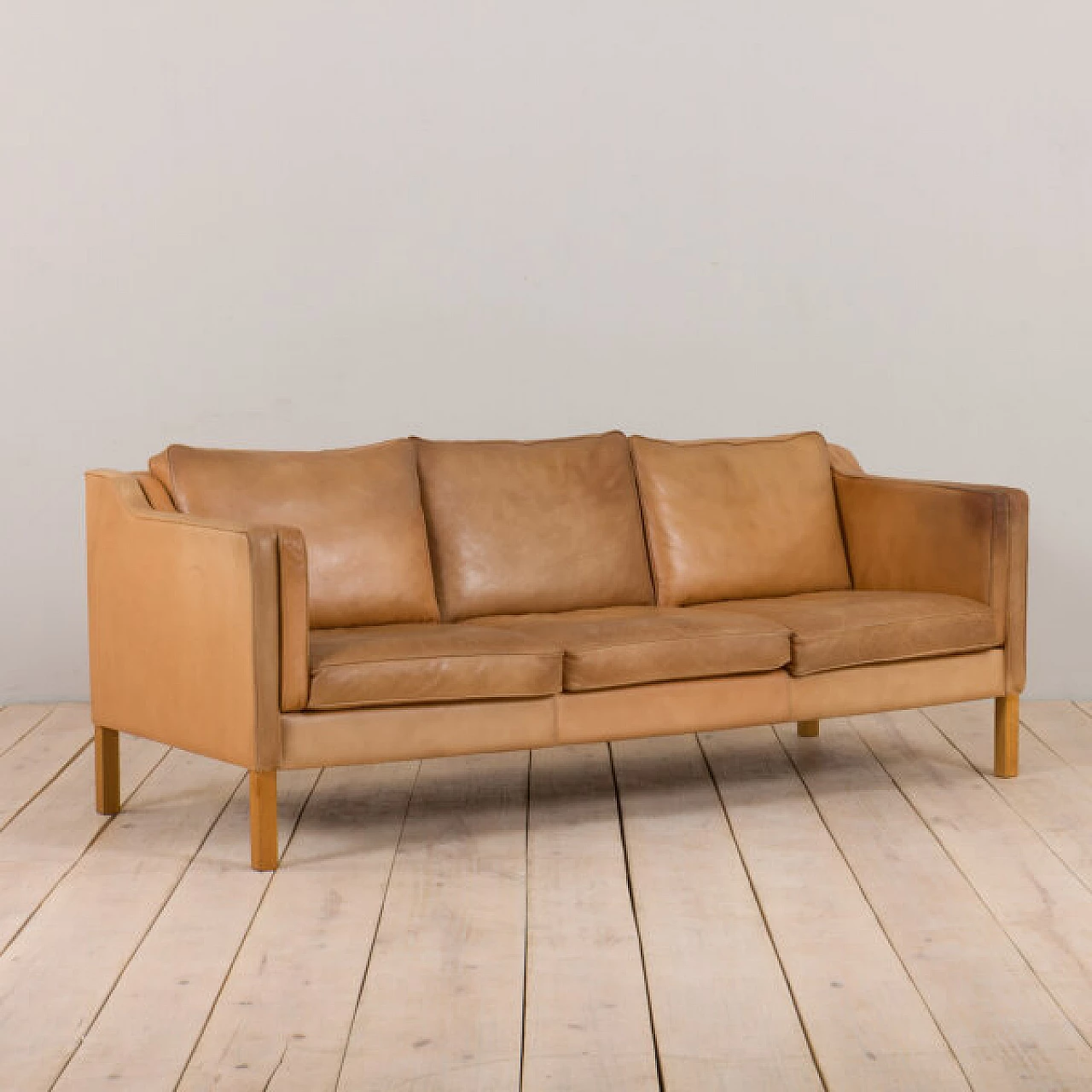 Brown aniline leather three-seater sofa by Mogens Hansen, 1970s 1