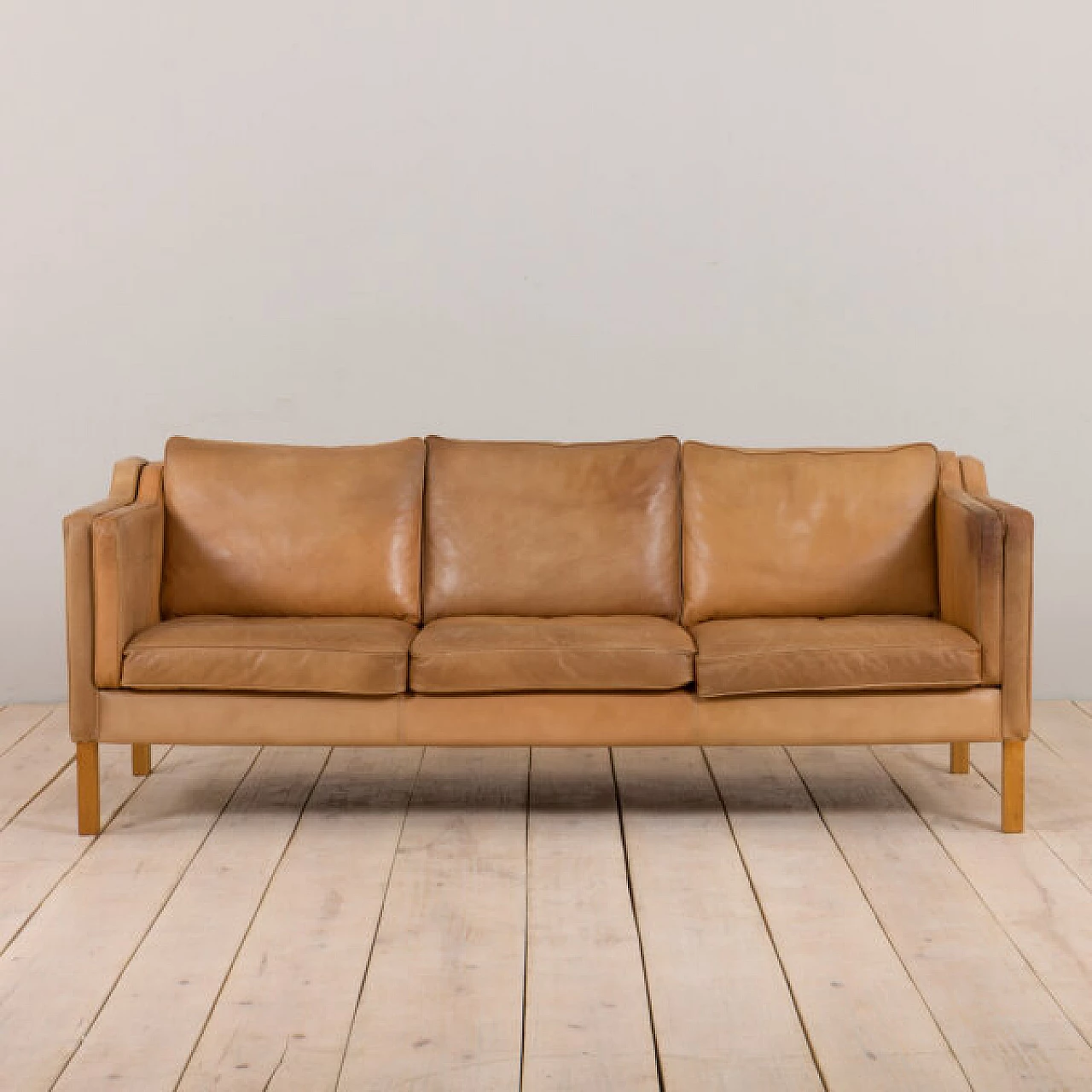 Brown aniline leather three-seater sofa by Mogens Hansen, 1970s 2