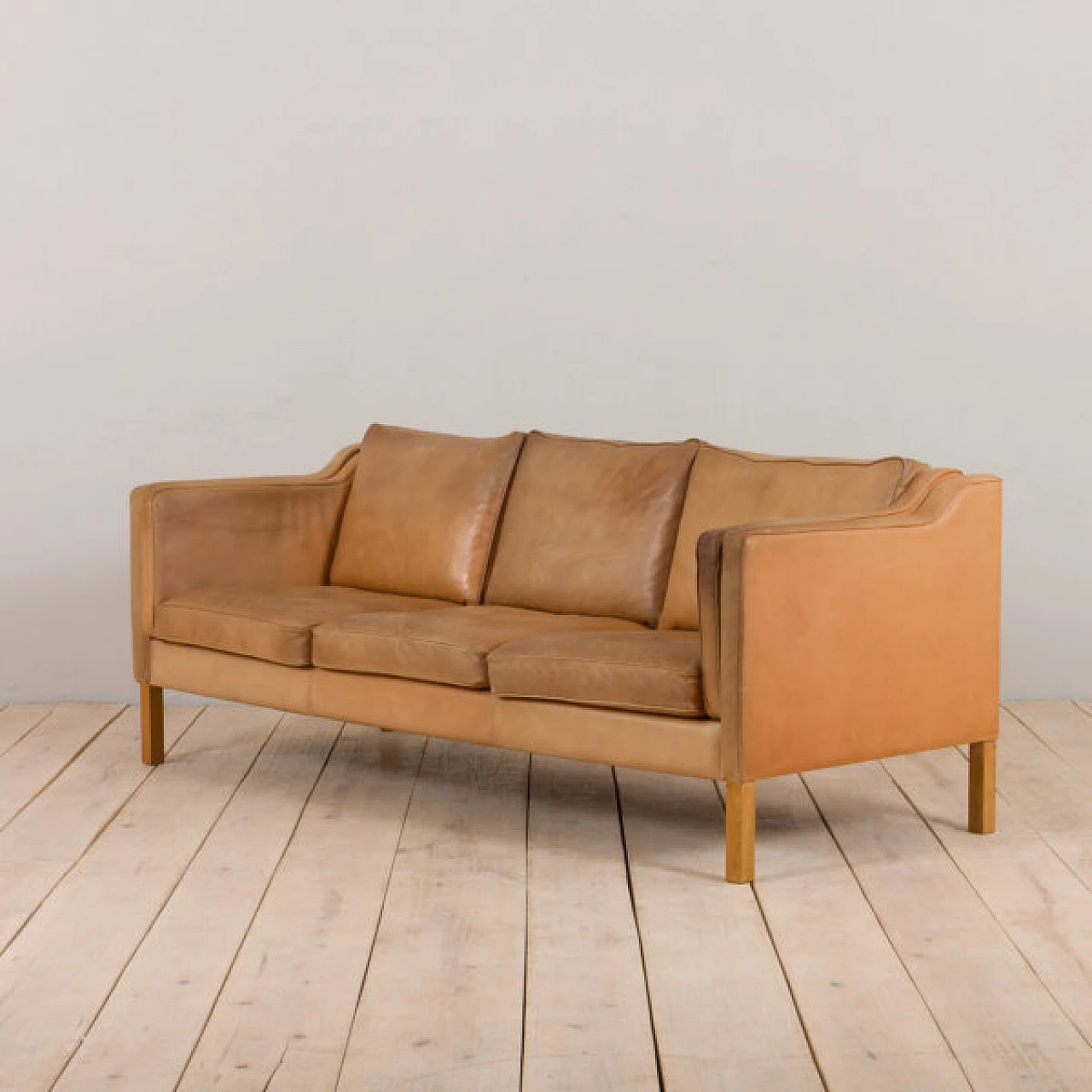 Brown aniline leather three-seater sofa by Mogens Hansen, 1970s 3