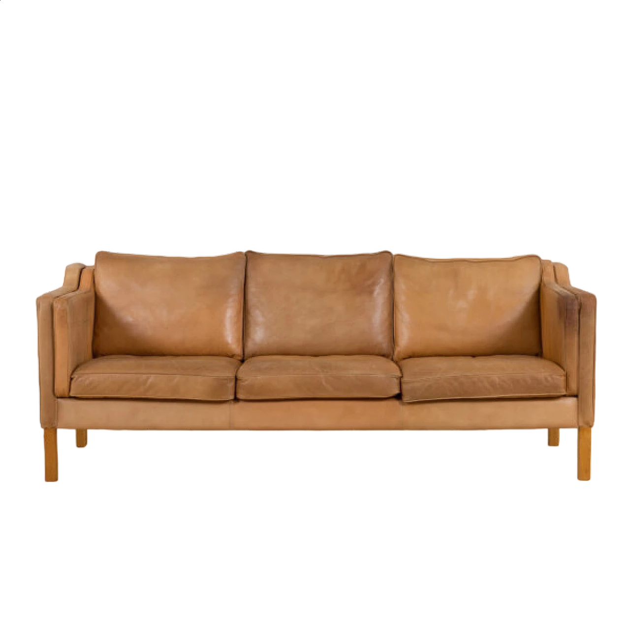 Brown aniline leather three-seater sofa by Mogens Hansen, 1970s 18