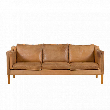 Brown aniline leather three-seater sofa by Mogens Hansen, 1970s
