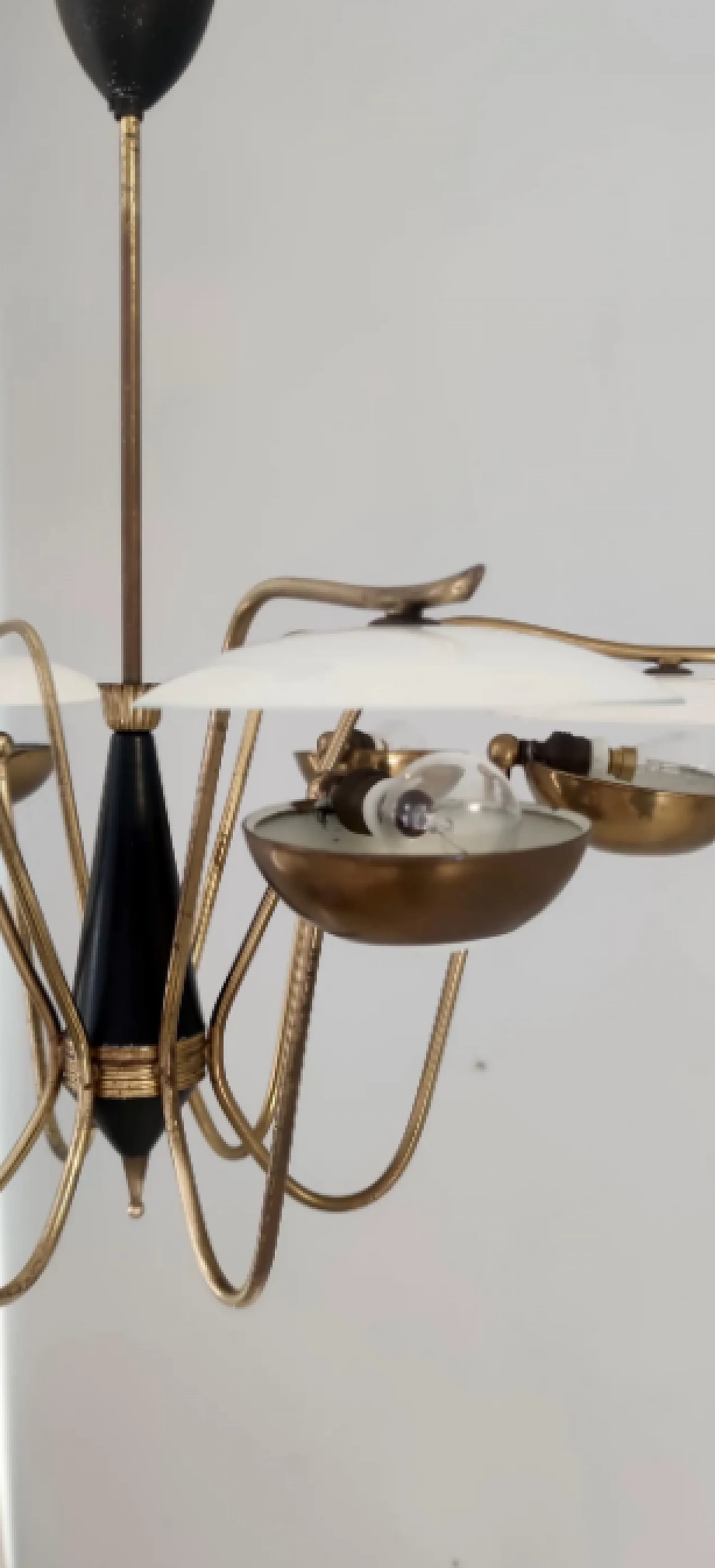 Six-arm brass and glass chandelier by Stilnovo, 1950s 10