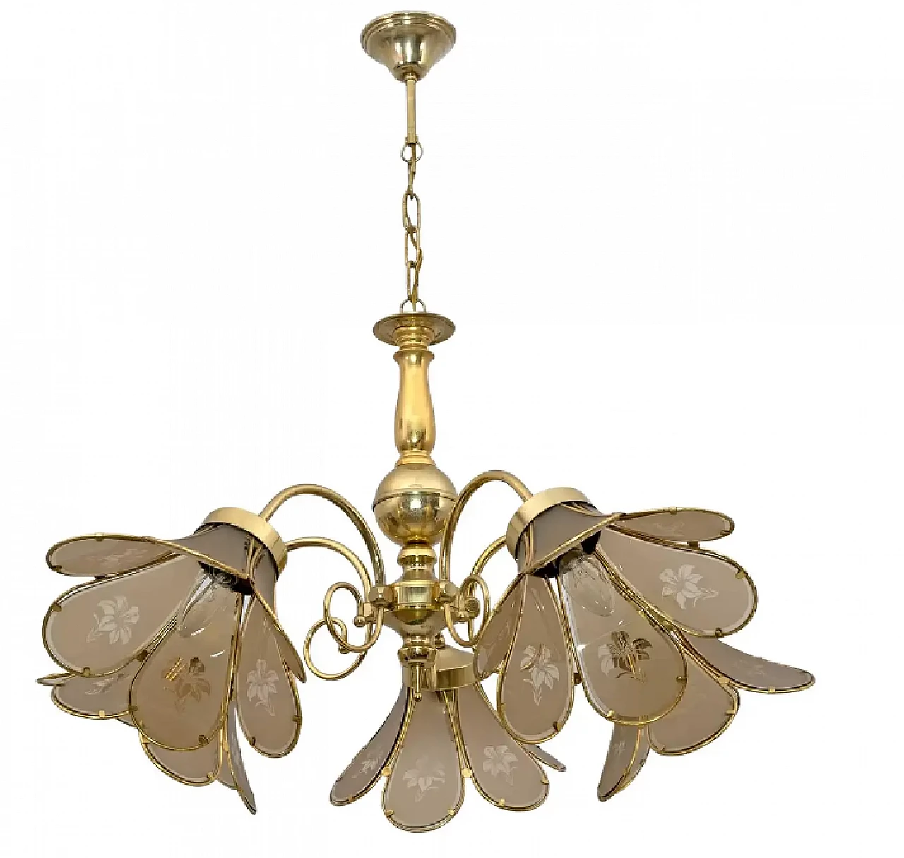 Glass and brass chandelier, 1960s 1