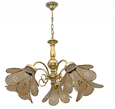 Glass and brass chandelier, 1960s