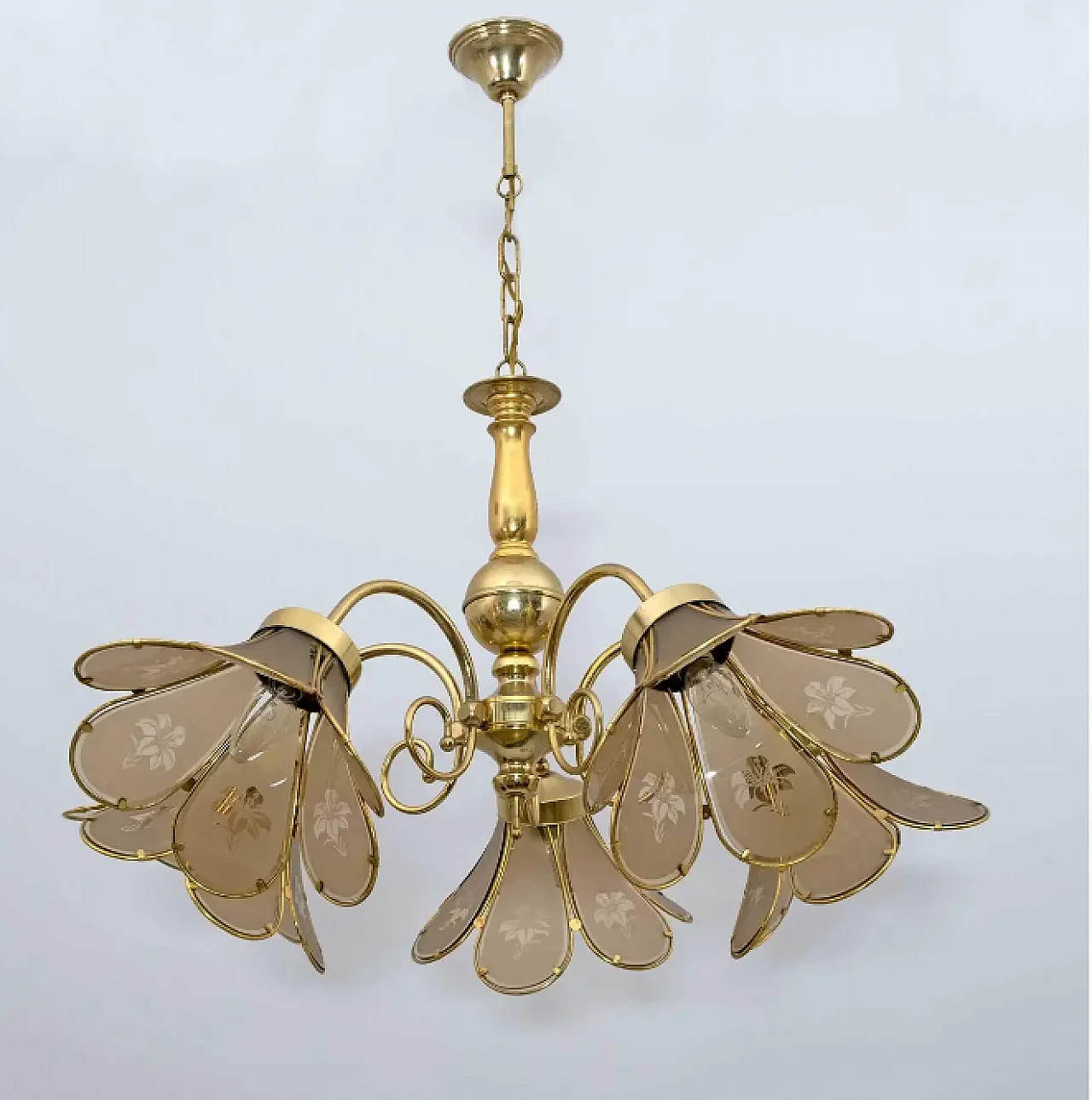 Glass and brass chandelier, 1960s 2
