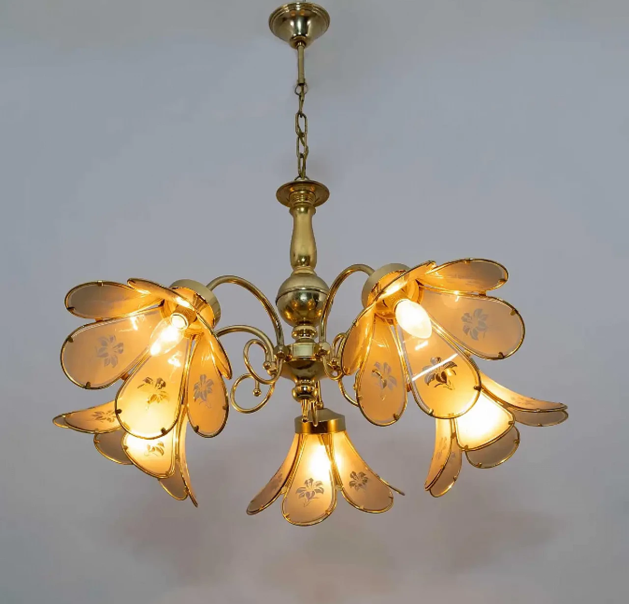 Glass and brass chandelier, 1960s 3