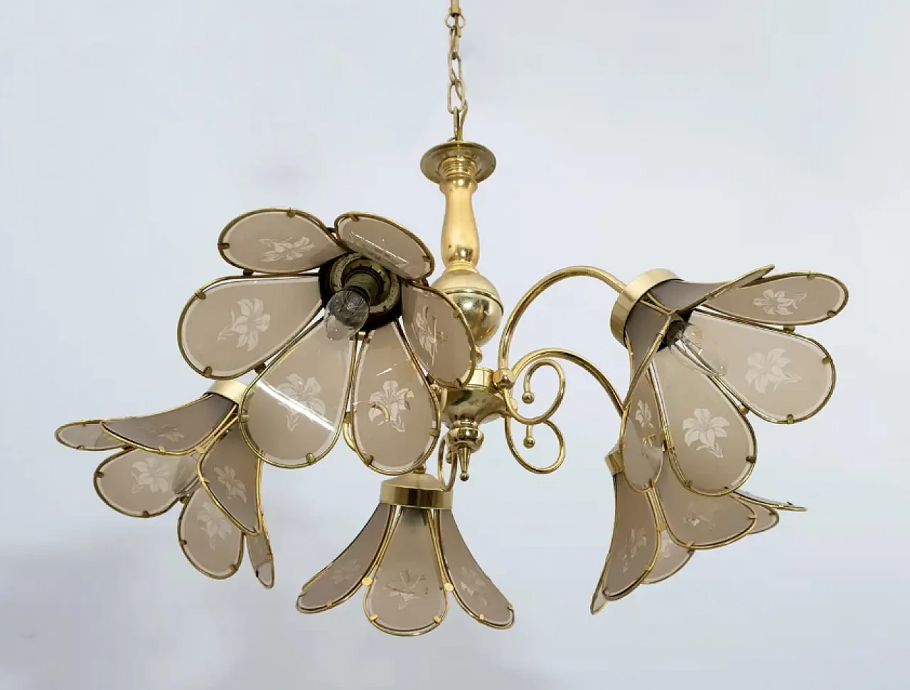 Glass and brass chandelier, 1960s 4