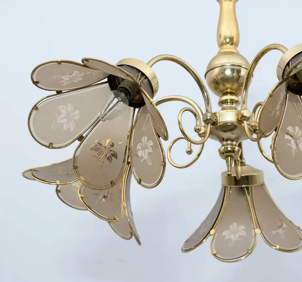 Glass and brass chandelier, 1960s 5