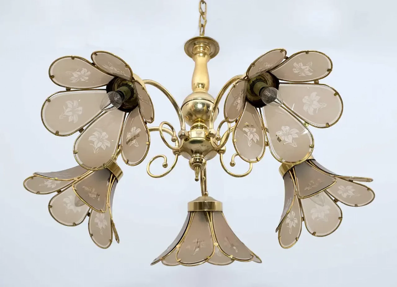 Glass and brass chandelier, 1960s 6