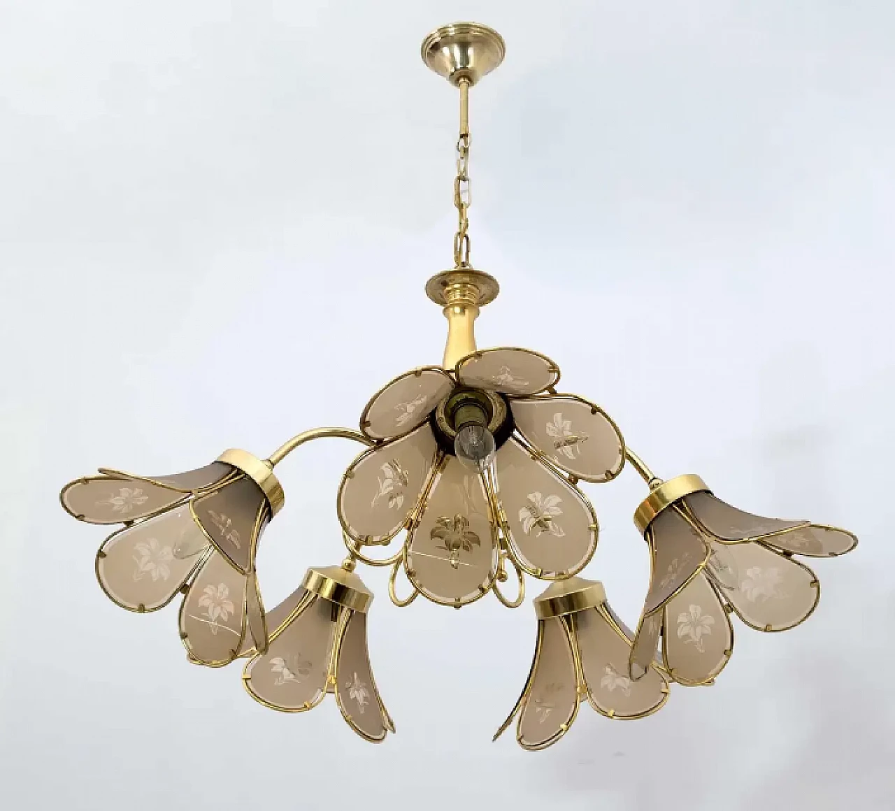 Glass and brass chandelier, 1960s 7