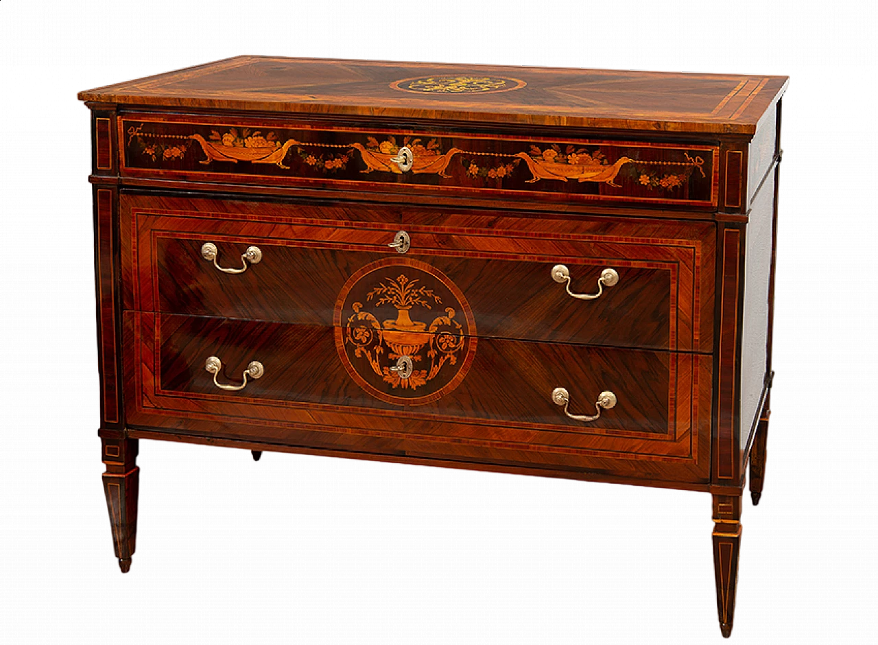 Louis XVI chest of drawers in inlaid exotic precious woods, 18th century 9