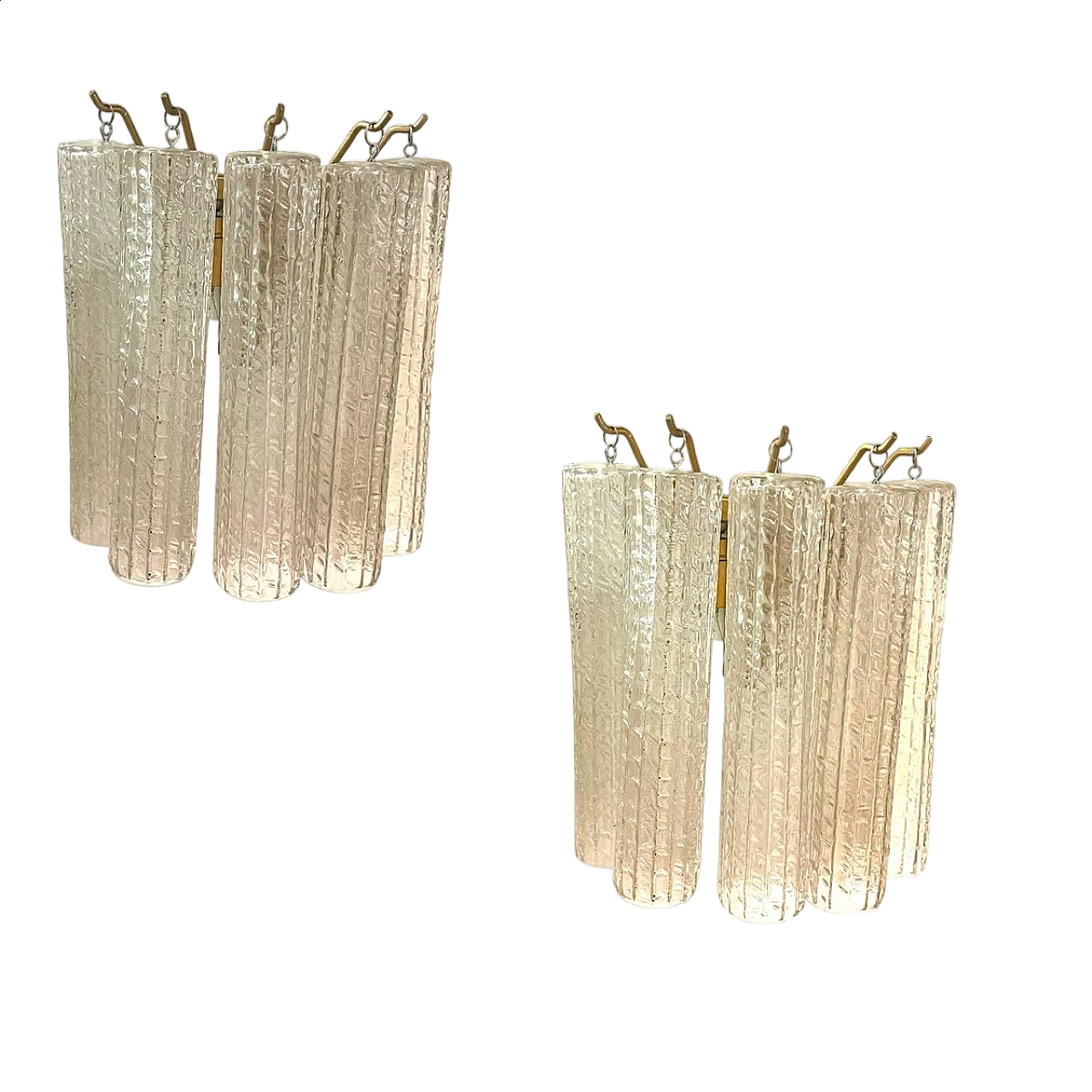 Pair of tubular Murano glass wall lights, 1980s 13