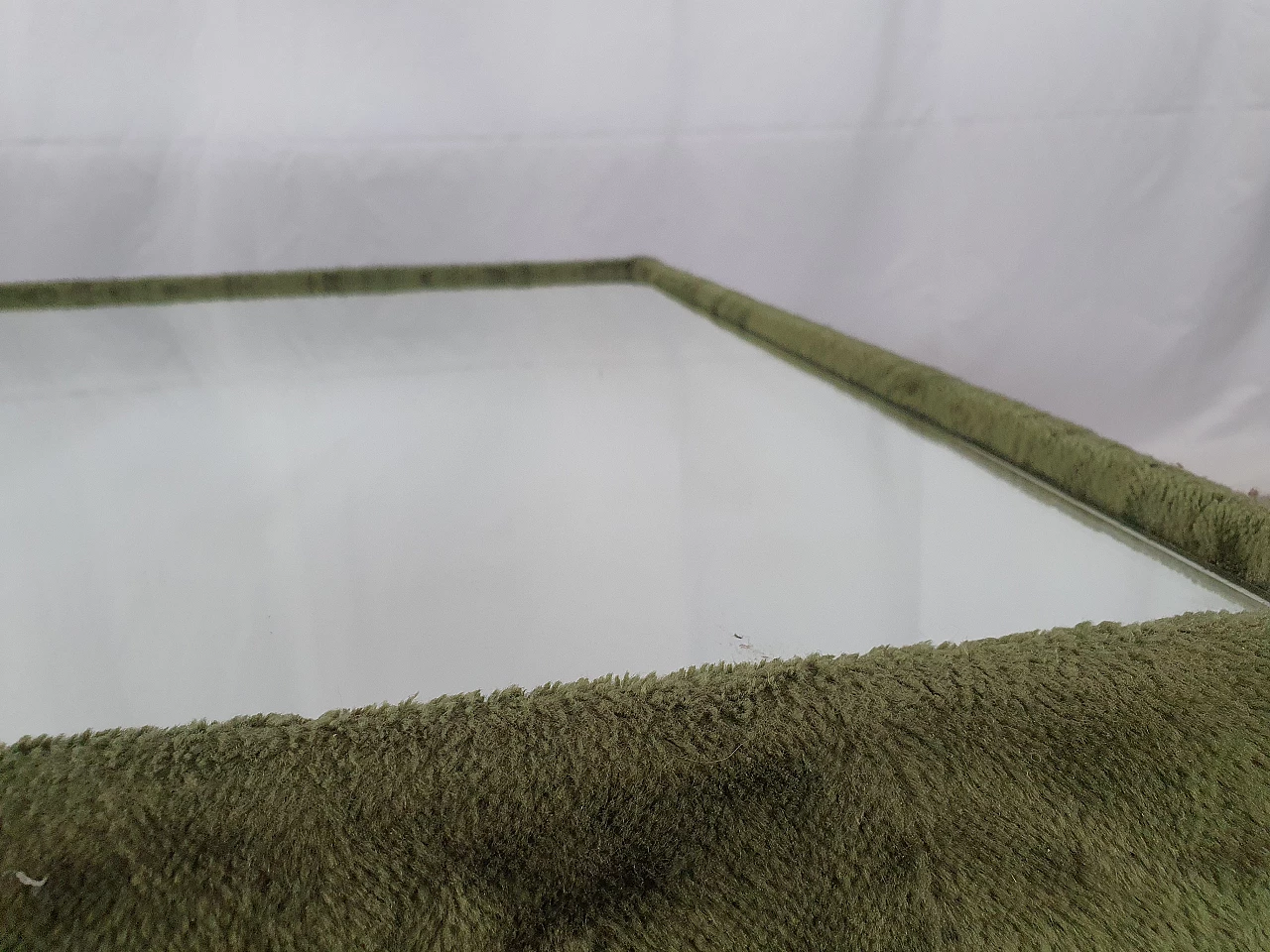 Green chenille coffee table with mirror top, 1970s 10