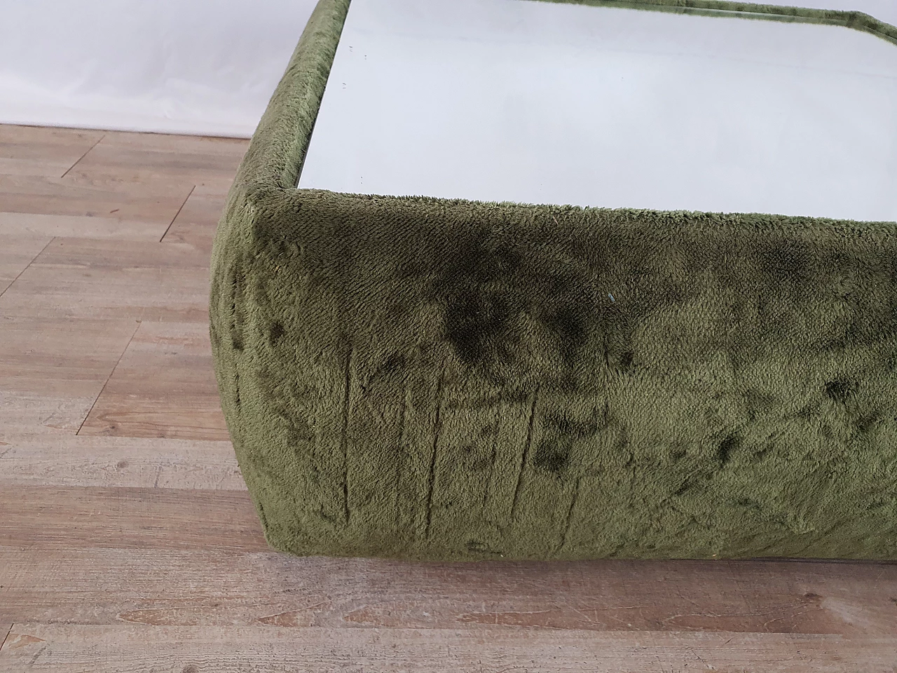Green chenille coffee table with mirror top, 1970s 11