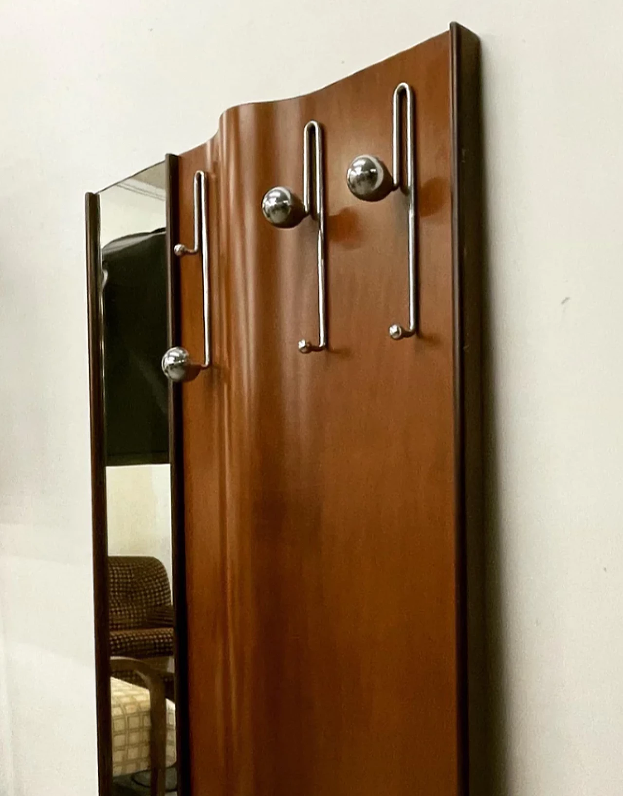 Wood coat rack with mirror, 1960s 1