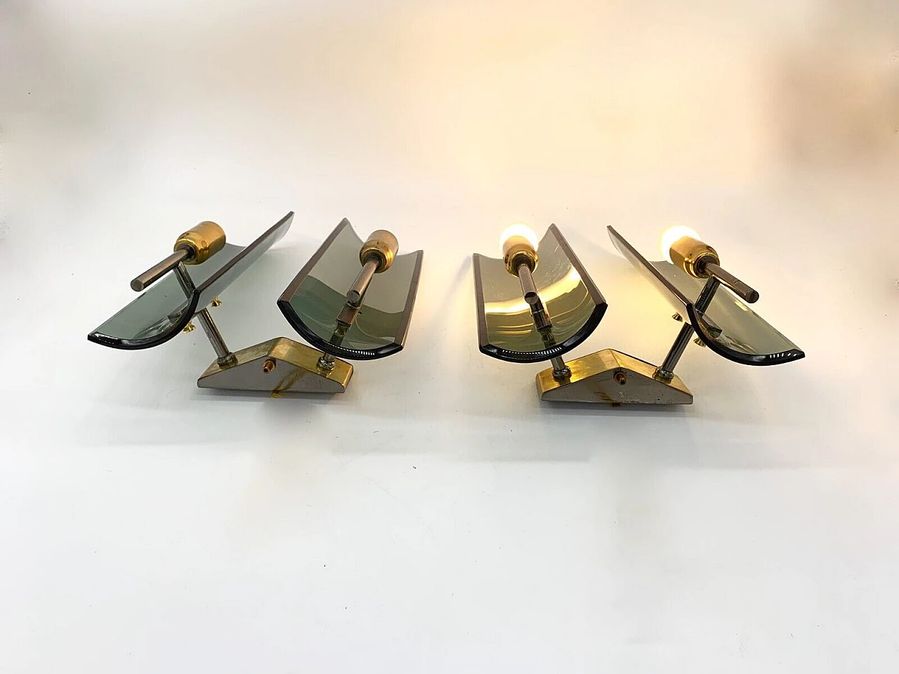 Pair of double sconces made of iron, brass and glass by Veca, late 20th century 1