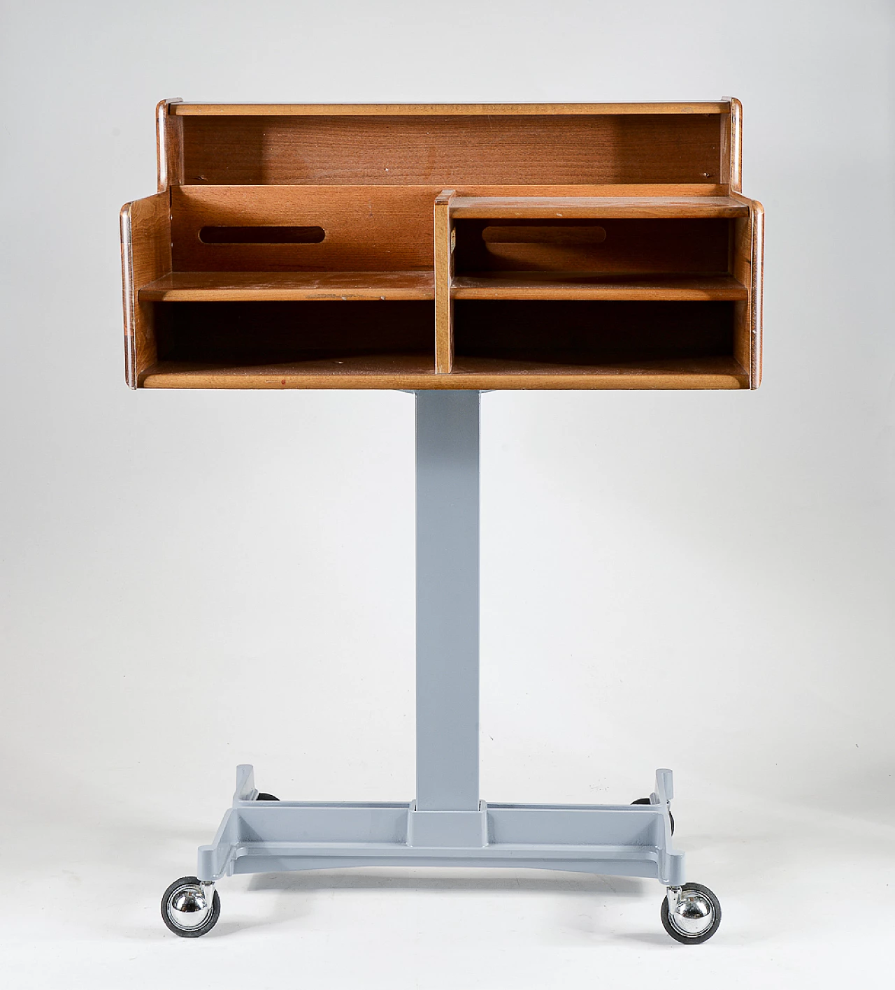 Wood and metal study cabinet with casters, 1960s 1