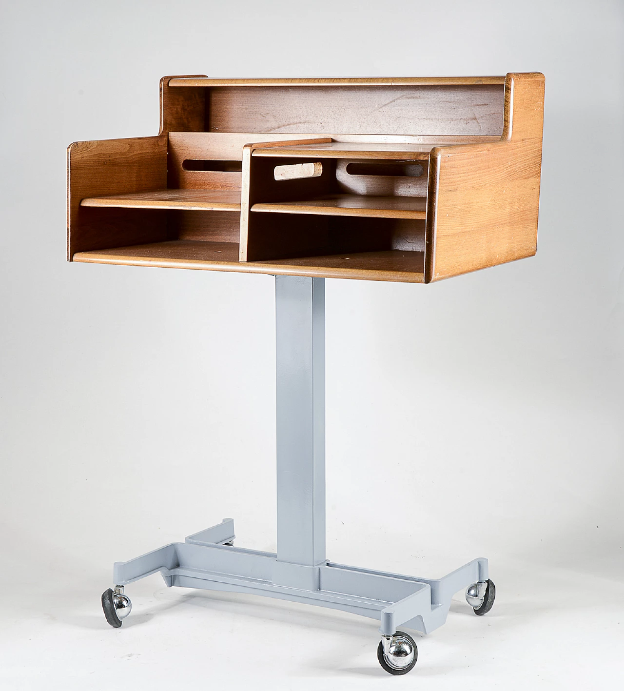 Wood and metal study cabinet with casters, 1960s 2