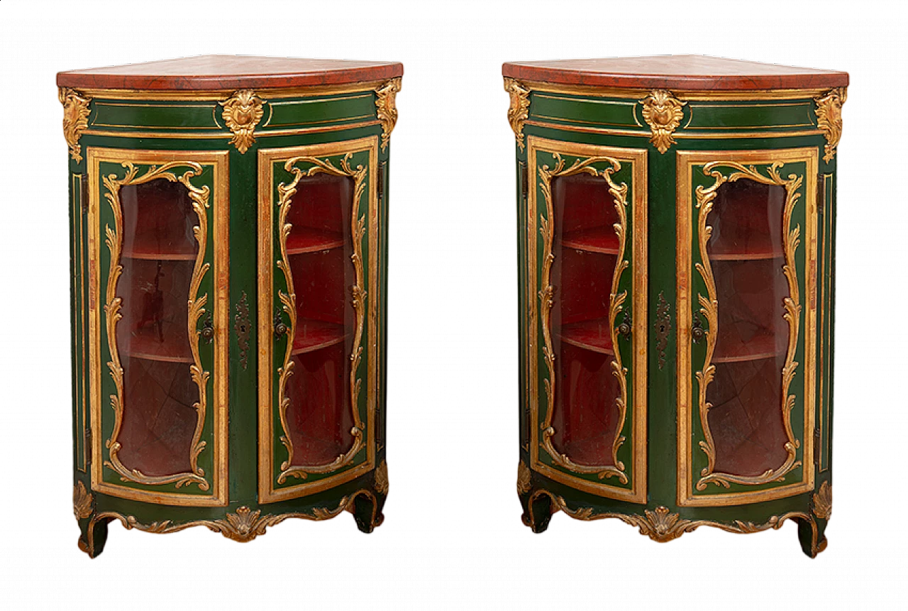 Pair of Napoleon III corner cabinets in lacquered and gilded wood, 19th century 5