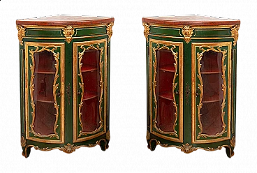 Pair of Napoleon III corner cabinets in lacquered and gilded wood, 19th century