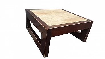 Square wood coffee table with travertine top