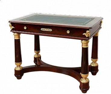 Empire writing desk in mahogany feather with gilded bronze applications, 19th century